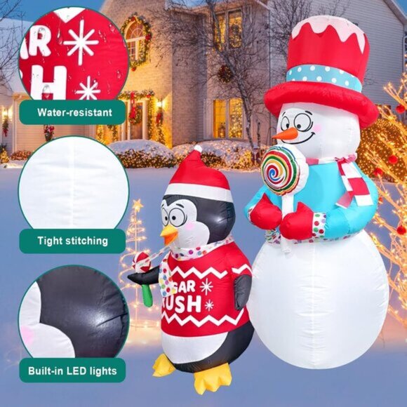 🆕6FT Christmas Inflatables Snowman Blow Up Penguin Lollipop Outdoor Decorations - Picture 5 of 9